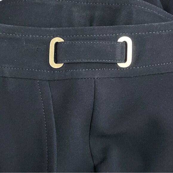 St. John Black Wide Leg Dress Pants Size 2 Nordstrom Gold Buckle Trim USA Made - Picture 8 of 11